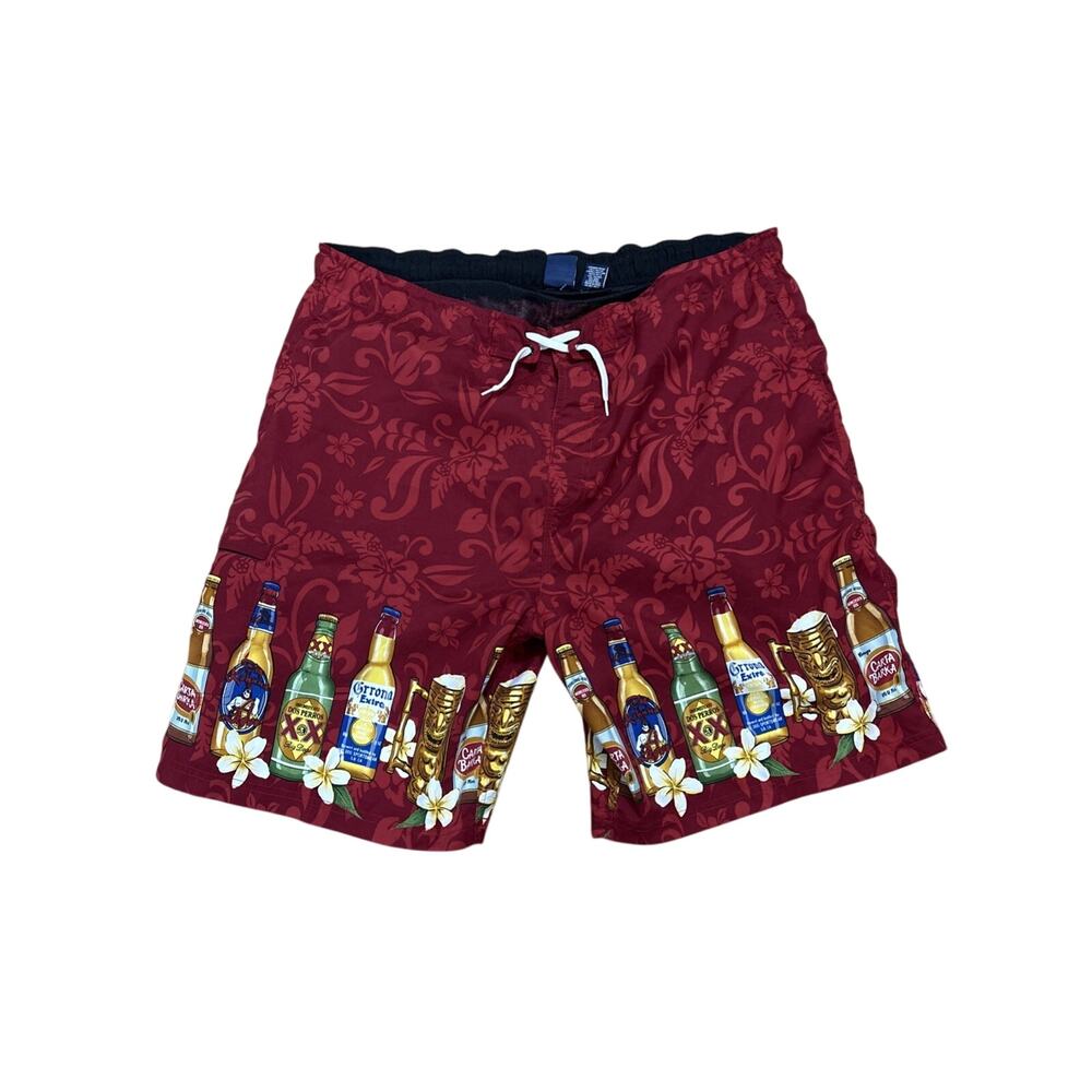 Big Dogs Beer Bottle Print Swim Trunk Shorts Men XL Elastic Waistband Lined